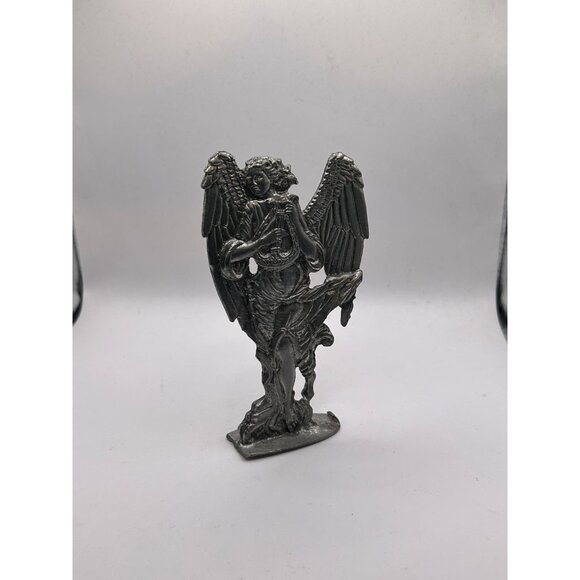 Decorative Silver Angel Figurine Playing Harp pewter sculpture - Picture 4 of 4